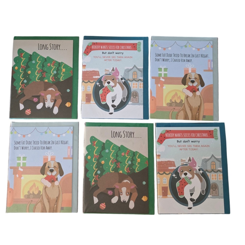 6‎ Pack Of Funny Dog Themed Holiday Christmas Card Bundle Retail of $36